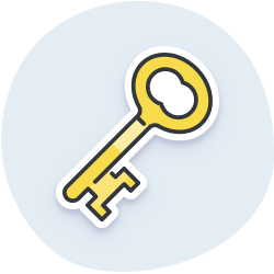 Yellow key icon on a circular blue background
