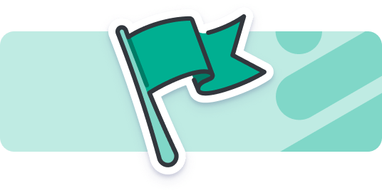 An illustration of a green waving flag icon on a light blue decorative background.