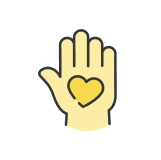 Hand icon with a heart in the center.