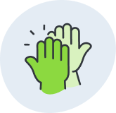 An icon of two green hands performing a high-five.