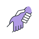 Purple and white handshake icon inside a grey circle
