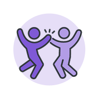 Line art icon of two purple figures giving a high five.