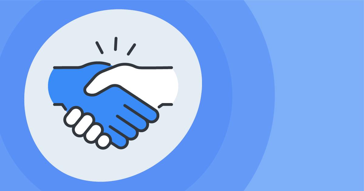 Line art handshake icon.